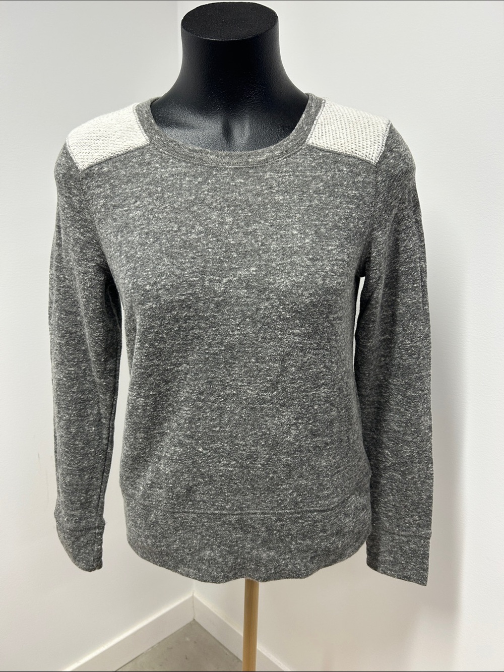 Lou & Grey Small S Grey French Terry Knit Contrast Shoulder Patch Sweatshirt